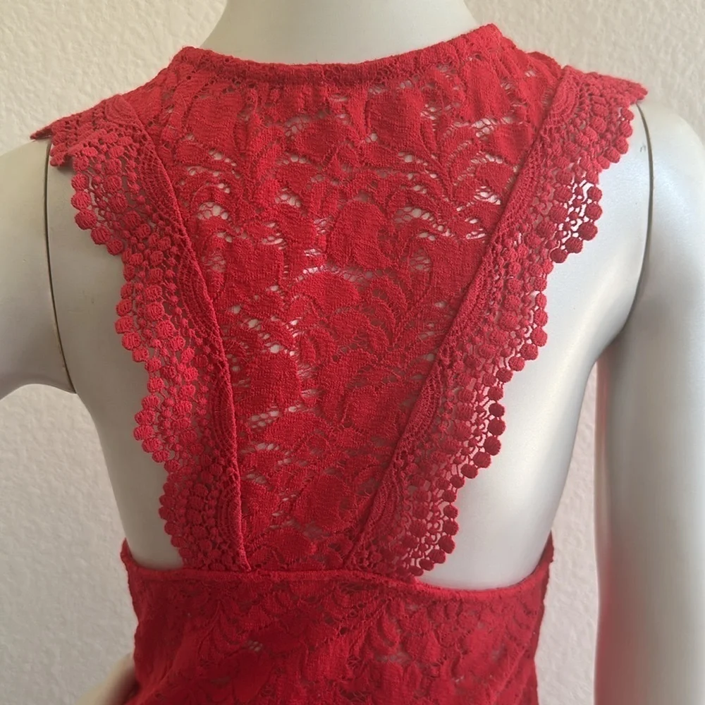 Intimately Free People Sure Thang Red Lace Top